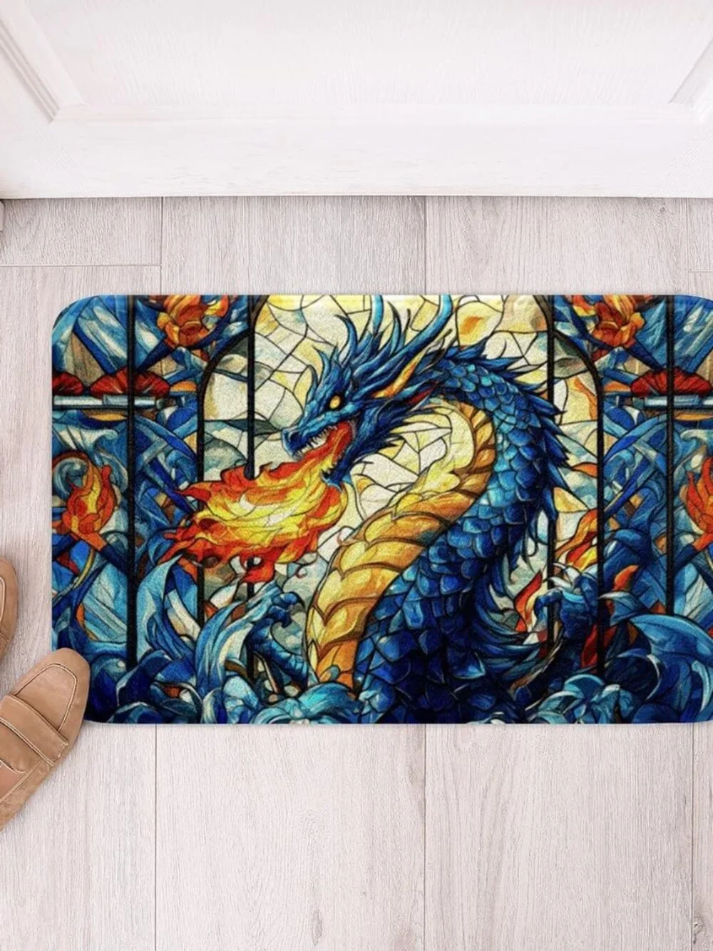 Western Dragon Kids Bath Mats,Flame Dragon Scale Gothic Trippy Mats Rugs for Boy
